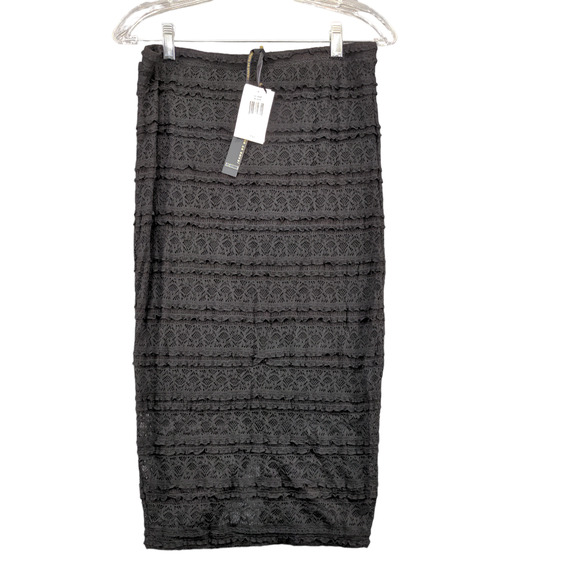 Jeans By Buffalo Womens Pull On Lace Midi Pencil Skirt Large Black Tiered W/Tags - Picture 1 of 14